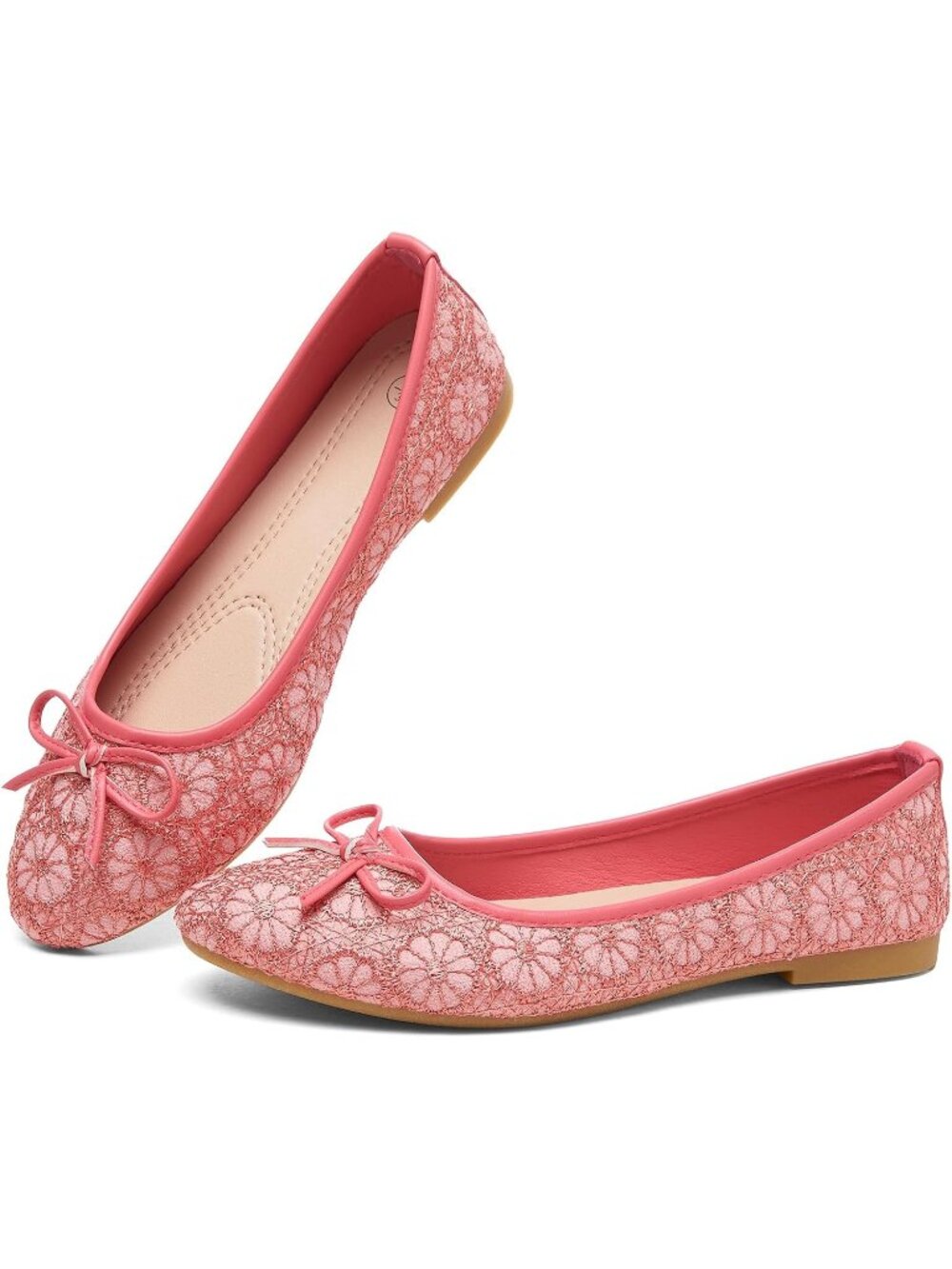 Women's Pink Point Toe Comfortable Dressy Slip on Casual Bow Ballet Flat Shoes
